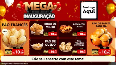 Modelo de TV para TV Horizontal com o tema Mega Inauguração para Padaria