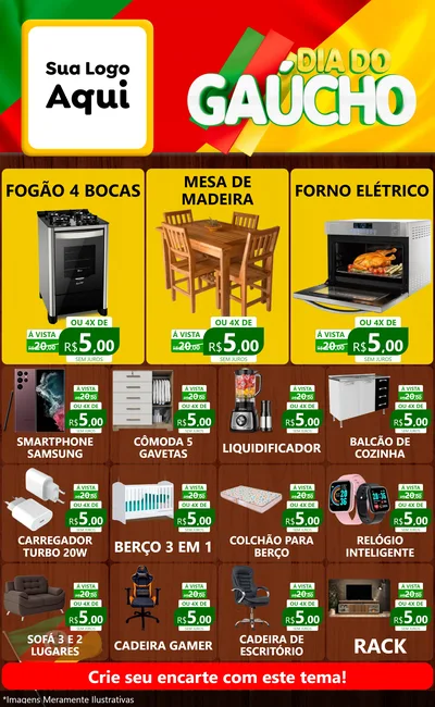 Modelo de Encarte para Encarte Grande com o tema Dia do Gaúcho para Móveis e Eletro