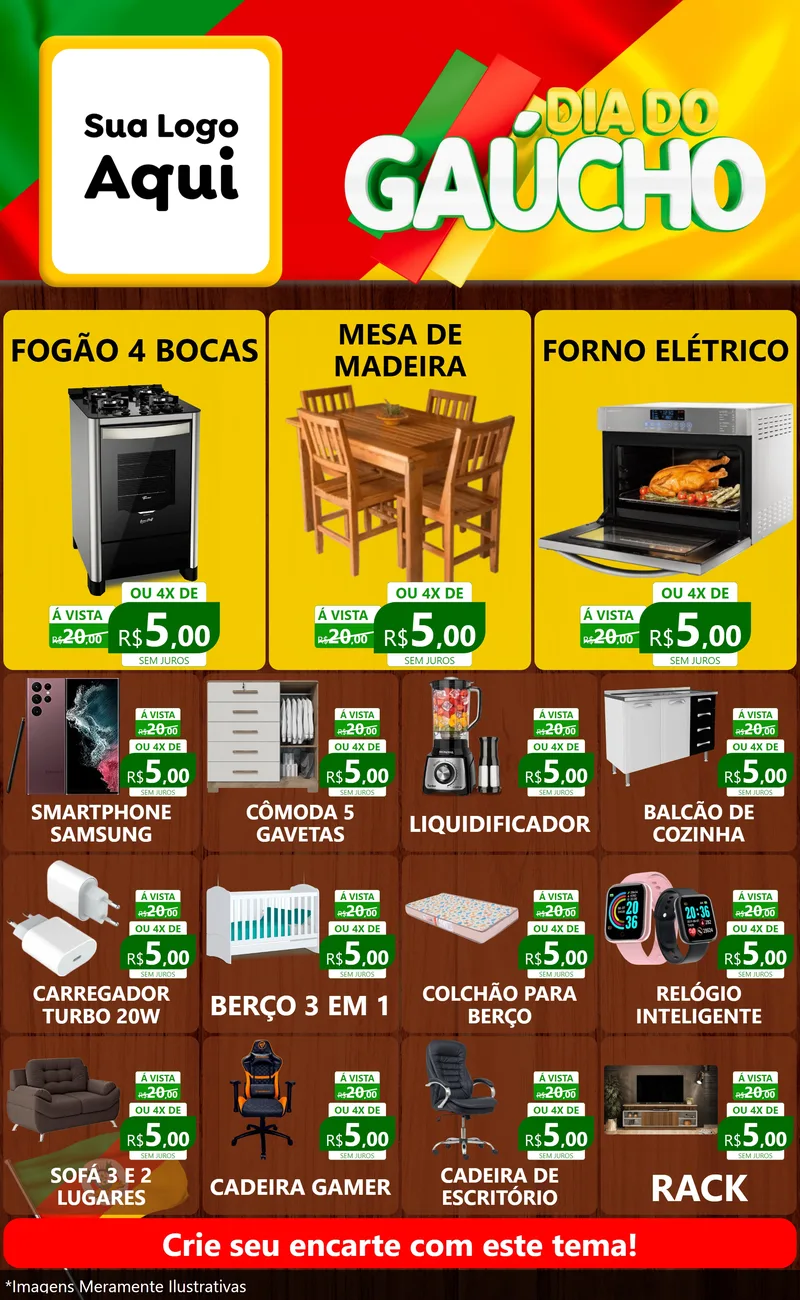 Modelo de Encarte para Encarte Grande com o tema Dia do Gaúcho para Móveis e Eletro