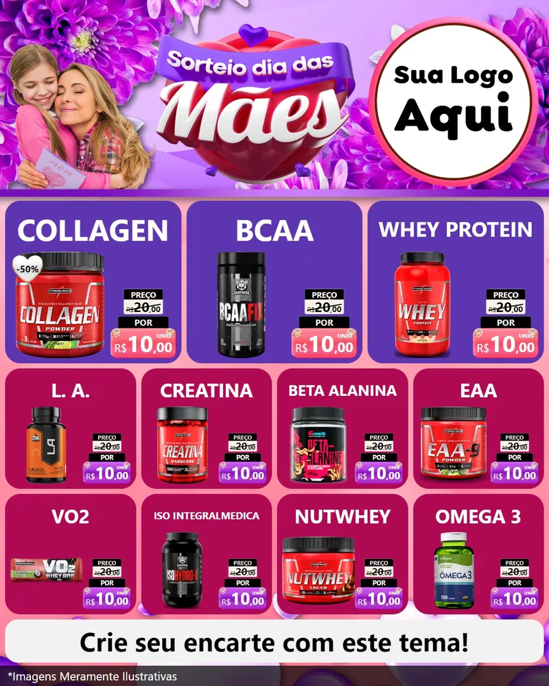 Modelo de Rede Social para Feed Instagram com o tema Sorteio Dia das Mães para Suplementos alimentares