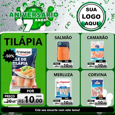 Modelo de Rede Social para Feed Facebook com o tema Promoção de Aniversário - 7 Anos para Peixaria