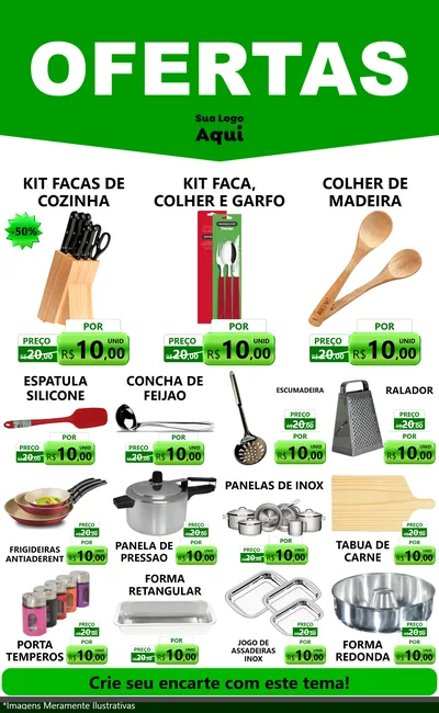 Modelo de Encarte para Encarte Grande com o tema Ofertas Verde Cartaz para Utilidades Domésticas