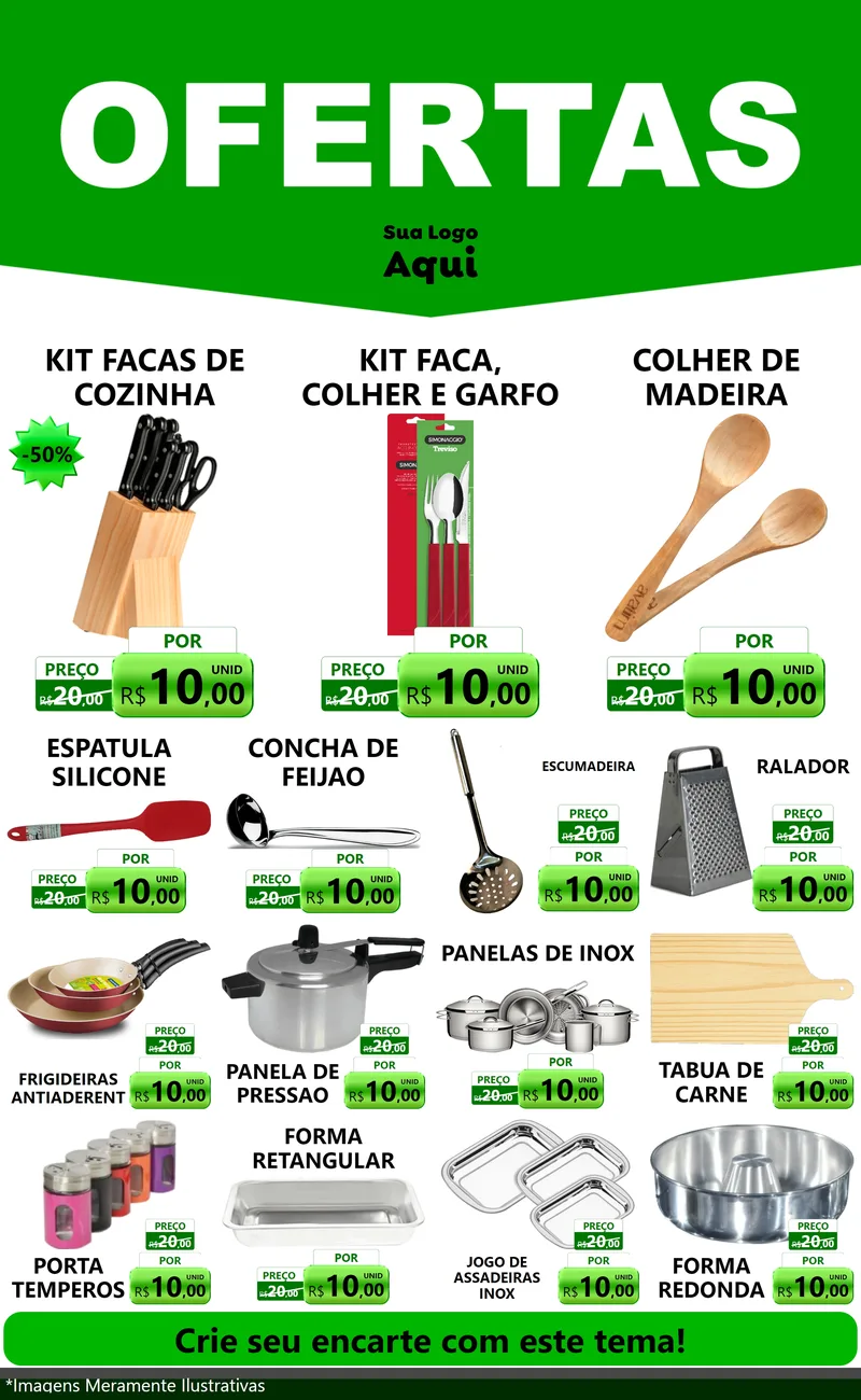 Modelo de Encarte para Encarte Grande com o tema Ofertas Verde Cartaz para Utilidades Domésticas