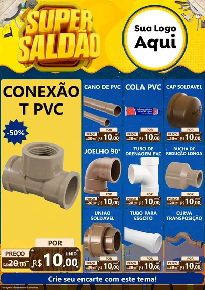 Modelo de Encarte para Encarte A4 Vertical com o tema Super Saldão para Tubos e conexões