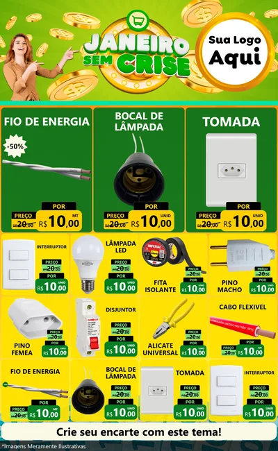 Modelo de Encarte para Encarte Grande com o tema Janeiro Sem Crise para Materiais Elétricos