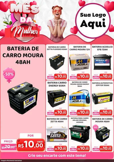 Modelo de Encarte para Encarte A4 Vertical com o tema Mês da Mulher para Baterias Elétricas