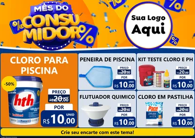 Modelo de Encarte para Encarte A4 Horizontal com o tema Mês do Consumidor para Produtos para Piscina
