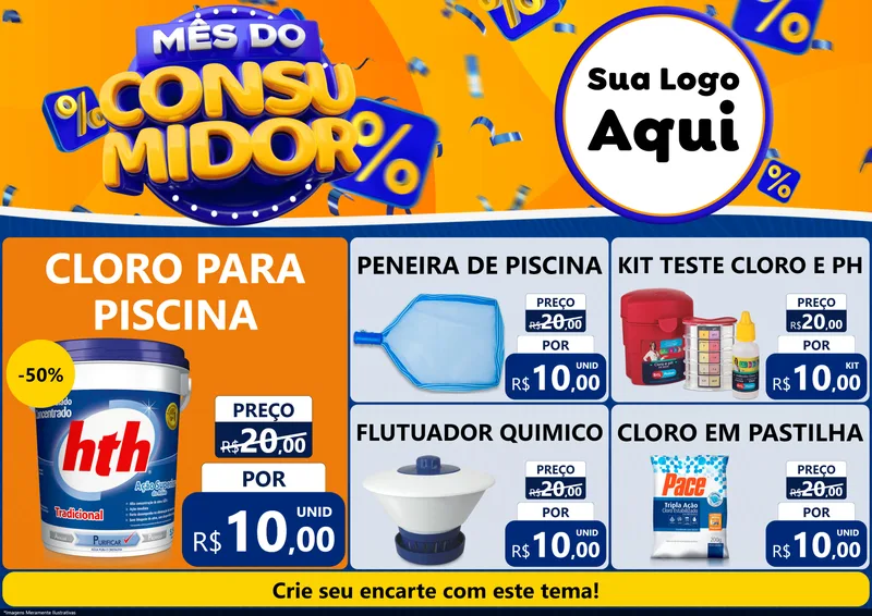 Modelo de Encarte para Encarte A4 Horizontal com o tema Mês do Consumidor para Produtos para Piscina