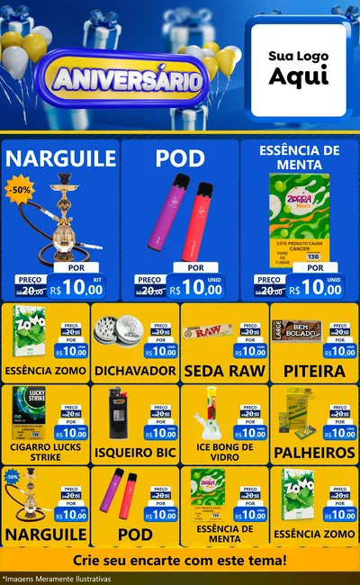 Modelo de Encarte para Encarte Grande com o tema Aniversário para Tabacaria