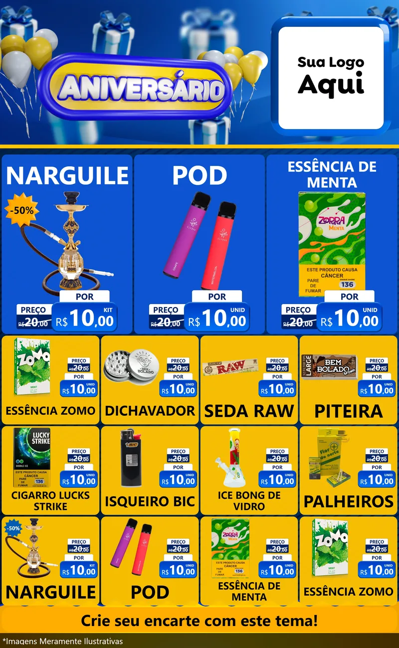 Modelo de Encarte para Encarte Grande com o tema Aniversário para Tabacaria