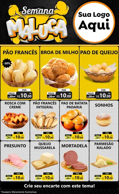 Modelo de Encarte para Encarte Grande com o tema Semana Maluca para Padaria
