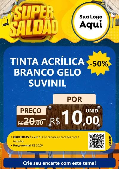 Modelo de Cartaz para Cartaz A4 Vertical com o tema Super Saldão para Tintas e Ferramentas