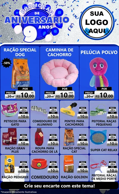 Modelo de Encarte para Encarte Grande com o tema Promoção de Aniversário - 9 Anos para Pet Shop