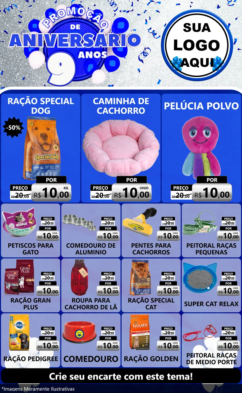 Modelo de Encarte para Encarte Grande com o tema Promoção de Aniversário - 9 Anos para Pet Shop