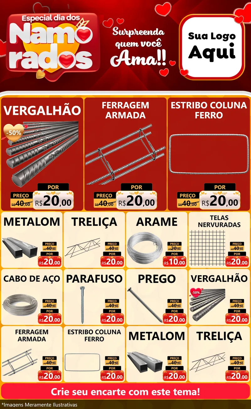 Modelo de Encarte para Encarte Grande com o tema Especial Dia dos Namorados para Ferragens