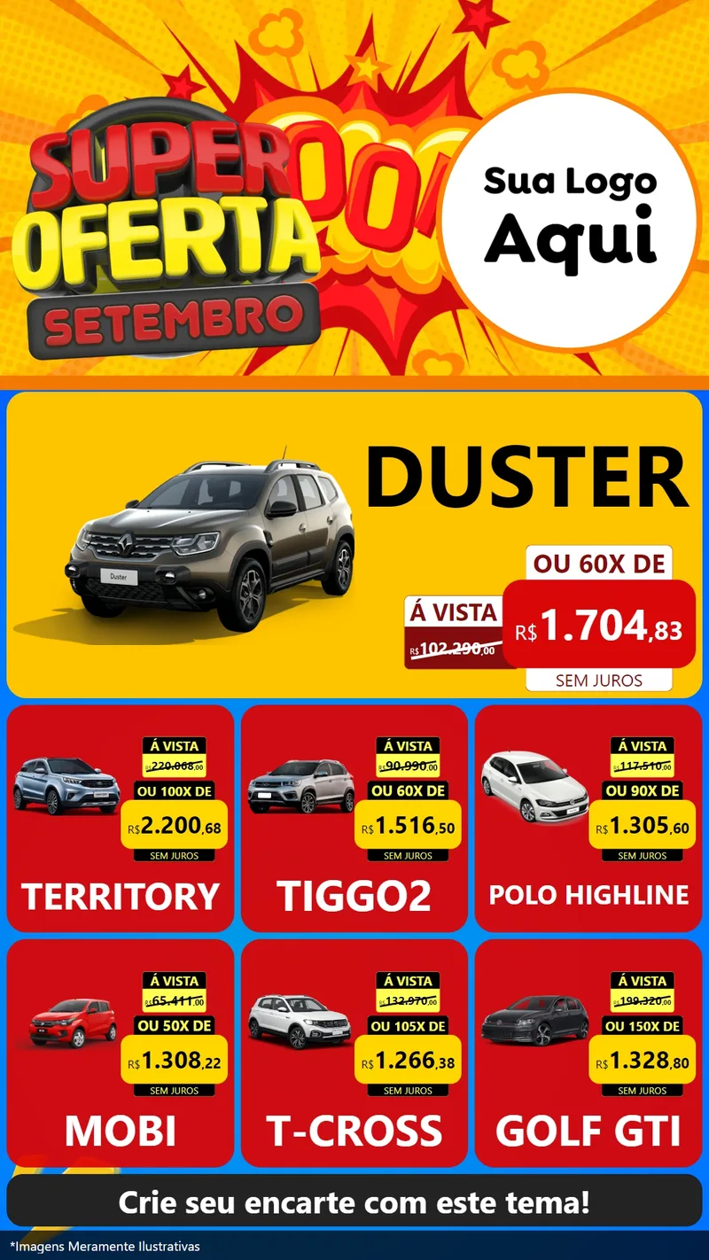 Modelo de Rede Social para Stories com o tema Super Oferta Setembro para Concessionaria de Carros