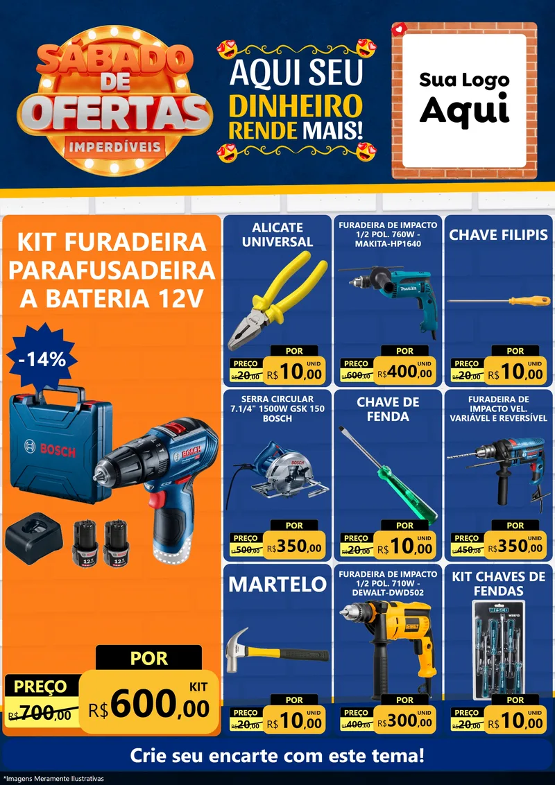 Modelo de Encarte para Encarte A4 Vertical com o tema Sábado de Ofertas Imperdíveis para Maquinas e Ferramentas