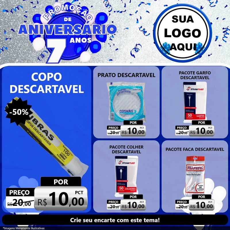 Modelo de Rede Social para Feed Facebook com o tema Promoção de Aniversário - 7 Anos para Embalagens