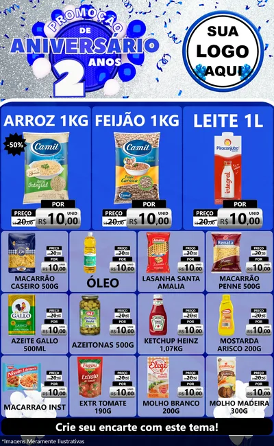 Modelo de Encarte para Encarte Grande com o tema Promoção de Aniversário - 2 Anos para Supermercado