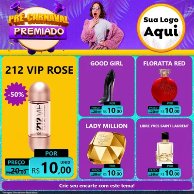 Modelo de Rede Social para Feed Facebook com o tema Pré-Carnaval Premiado para Perfumes