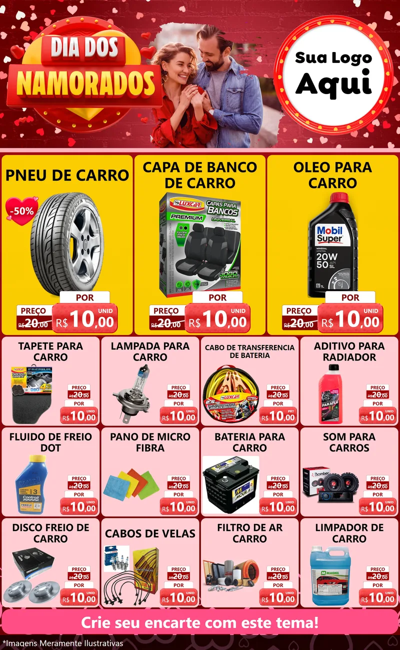 Modelo de Encarte para Encarte Grande com o tema Dia Dos Namorados para Auto peças
