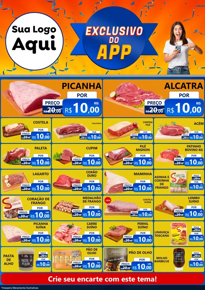 Modelo de Encarte para Encarte A4 Vertical com o tema Exclusivo do Aplicativo para Açougue