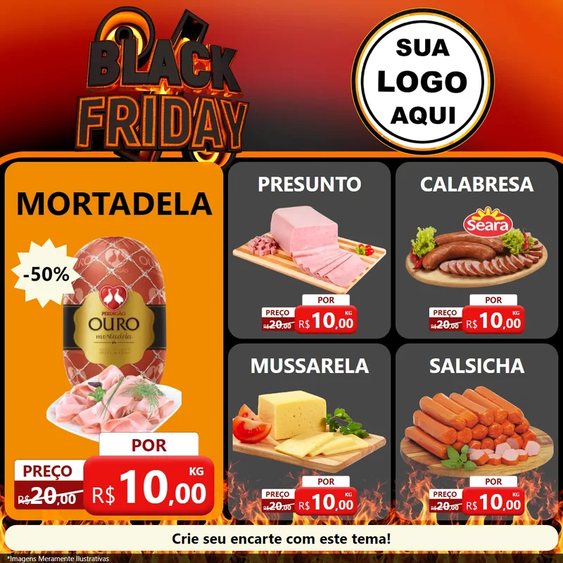 Modelo de Rede Social para Feed Facebook com o tema Black Friday para Frios e Laticínios
