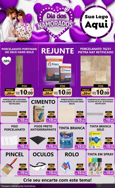 Modelo de Encarte para Encarte Grande com o tema Dia dos Namorados para Pisos e revestimentos