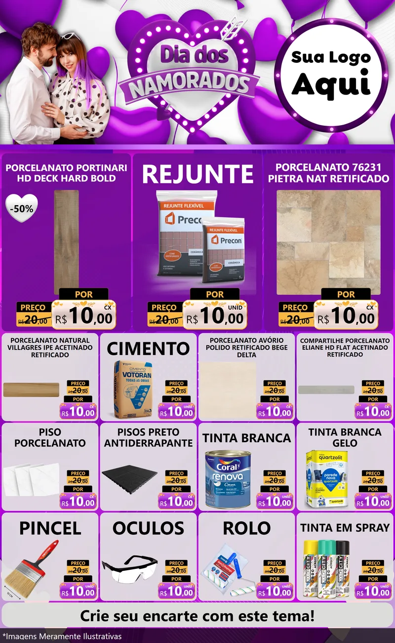 Modelo de Encarte para Encarte Grande com o tema Dia dos Namorados para Pisos e revestimentos