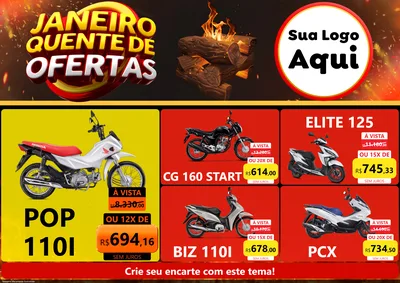 Modelo de Encarte para Encarte A4 Horizontal com o tema Janeiro Quente de Ofertas para Concessionaria de Motos