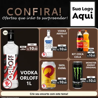 Modelo de Rede Social para Feed Facebook com o tema Confira! Ofertas que irão te surpreender! para Distribuidora de bebidas
