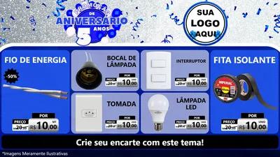 Modelo de TV para TV Horizontal com o tema Promoção de Aniversário - 5 Anos para Materiais Elétricos