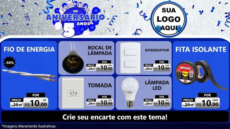 Modelo de TV para TV Horizontal com o tema Promoção de Aniversário - 5 Anos para Materiais Elétricos