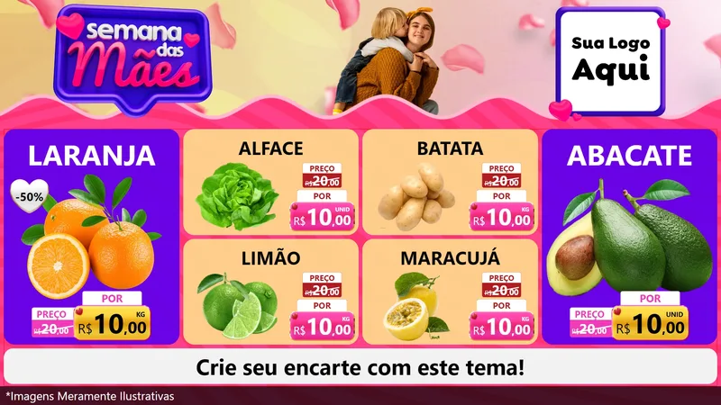 Modelo de TV para TV Horizontal com o tema Semana das Mães para Hortifrúti