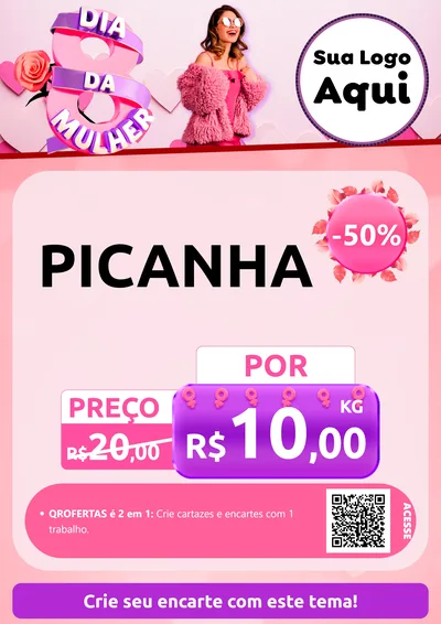 Modelo de Cartaz para Cartaz A4 Vertical com o tema Dia da Mulher para Açougue