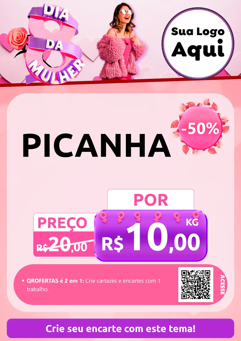 Modelo de Cartaz para Cartaz A4 Vertical com o tema Dia da Mulher para Açougue