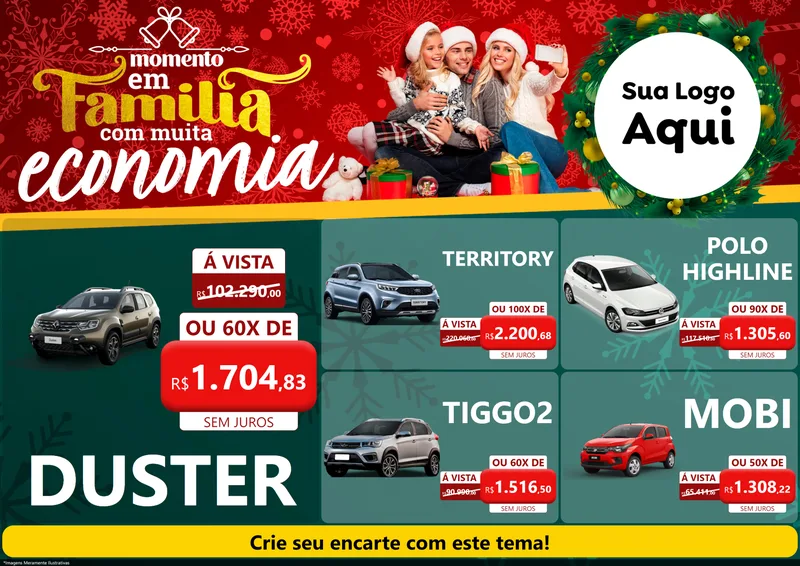 Modelo de Encarte para Encarte A4 Horizontal com o tema Momento em Família (Natal) para Concessionaria de Carros