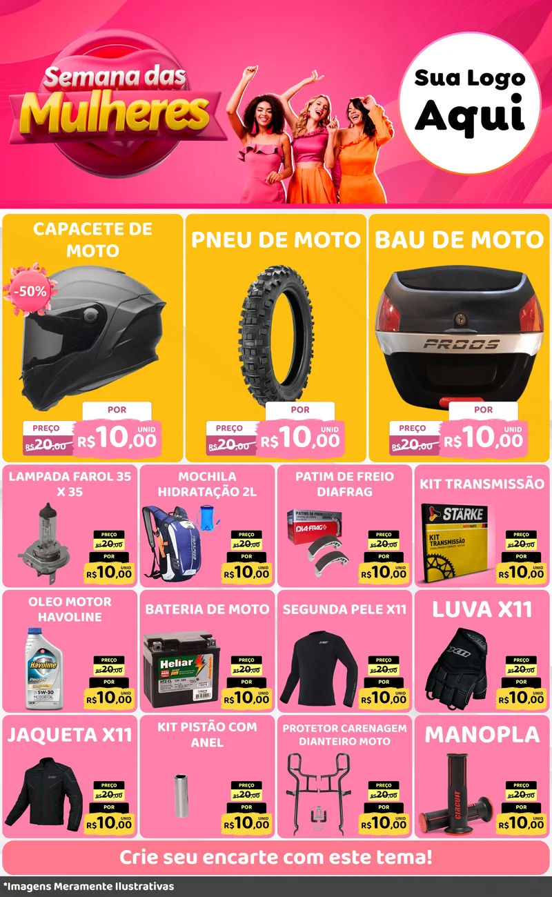 Modelo de Encarte para Encarte Grande com o tema Semana das Mulheres para Moto peças