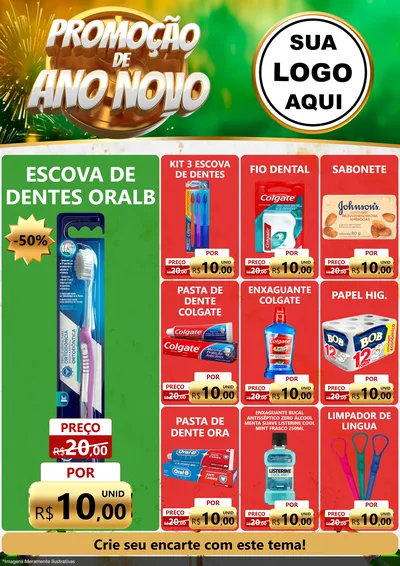 Modelo de Encarte para Encarte A4 Vertical com o tema Promoção de Ano Novo para Higiene Pessoal