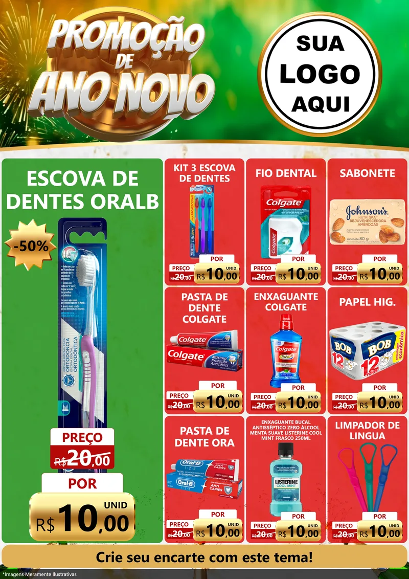 Modelo de Encarte para Encarte A4 Vertical com o tema Promoção de Ano Novo para Higiene Pessoal