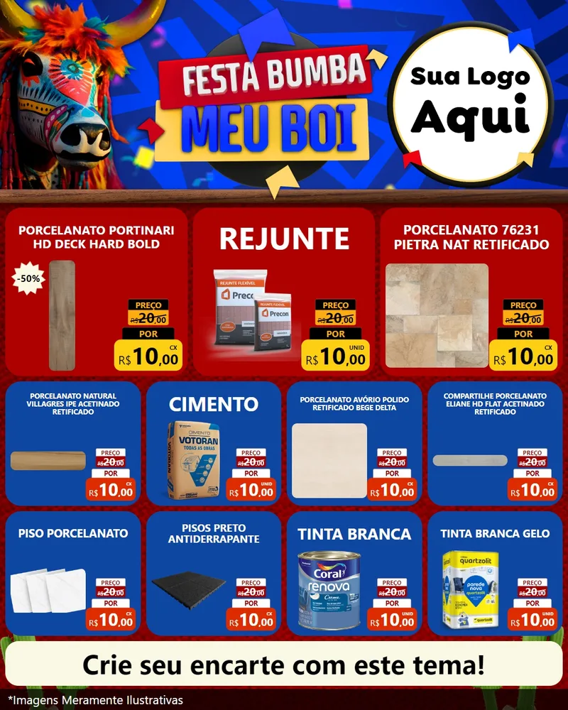 Modelo de Rede Social para Feed Instagram com o tema Festa Bumba meu Boi para Pisos e revestimentos