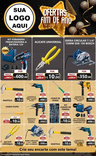 Modelo de Encarte para Encarte Grande com o tema Ofertas de Fim de Ano para Maquinas e Ferramentas