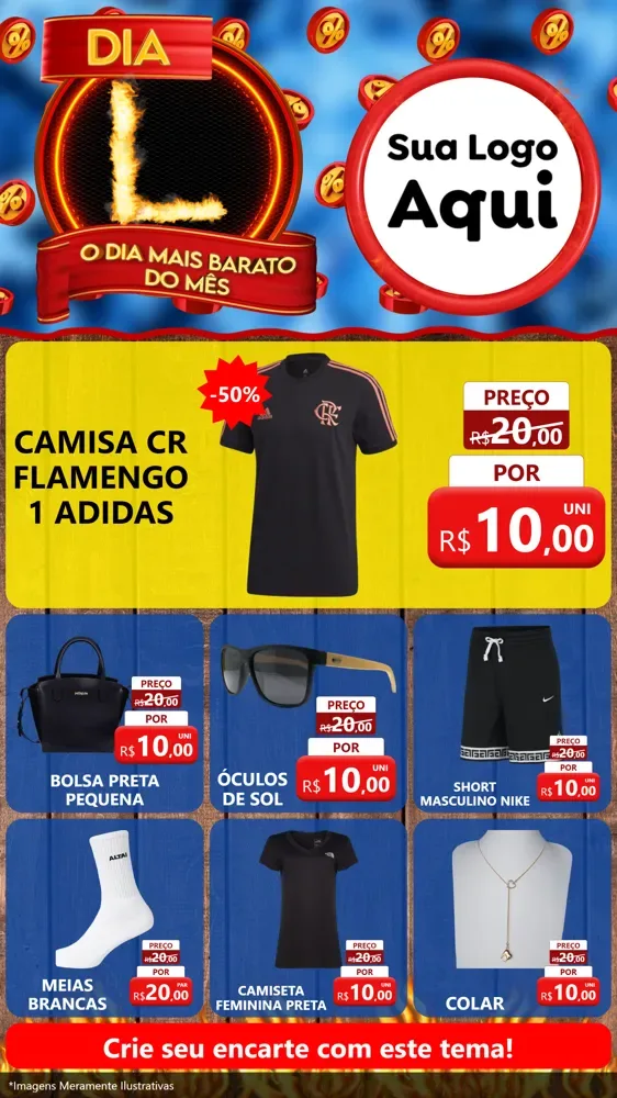 Modelo de Rede Social para Stories com o tema Dia L - O Dia Mais Barato Do Mês para Roupas e acessórios