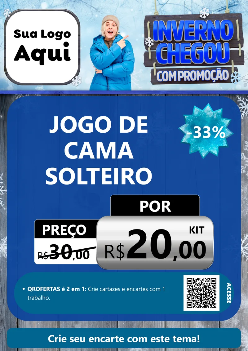 Modelo de Cartaz para Cartaz A4 Vertical com o tema Inverno Chegou Com Promoção para Cama, Mesa e Banho