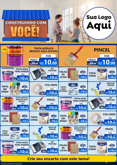Modelo de Encarte para Encarte A4 Vertical com o tema Construindo Com Você para Tintas e Ferramentas