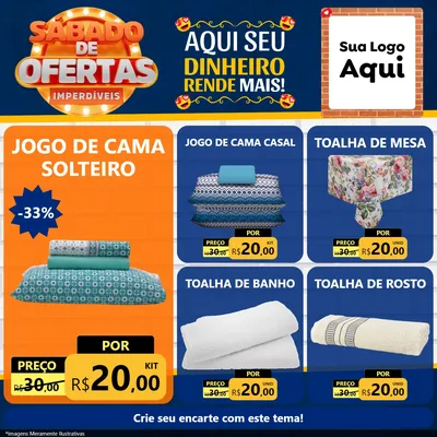 Modelo de Rede Social para Feed Facebook com o tema Sábado de Ofertas Imperdíveis para Cama, Mesa e Banho