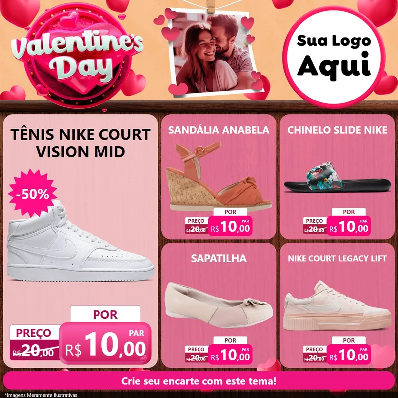 Modelo de Rede Social para Feed Facebook com o tema Valentine's Day para Calçados