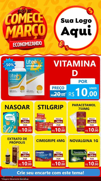 Modelo de Rede Social para Stories com o tema Comece Março Economizando para Farmácia
