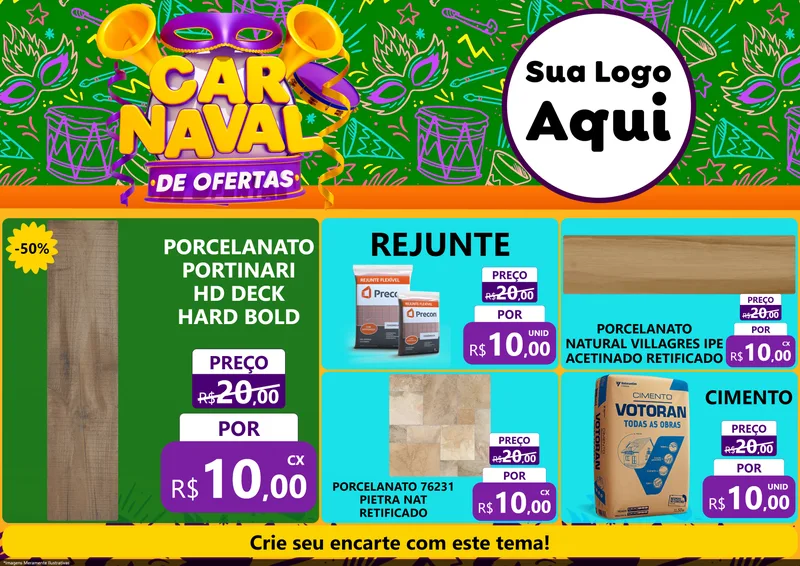 Modelo de Encarte para Encarte A4 Horizontal com o tema Carnaval de Ofertas para Pisos e revestimentos