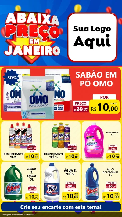 Modelo de Rede Social para Stories com o tema Abaixa Preço em Janeiro para Produtos de Limpeza